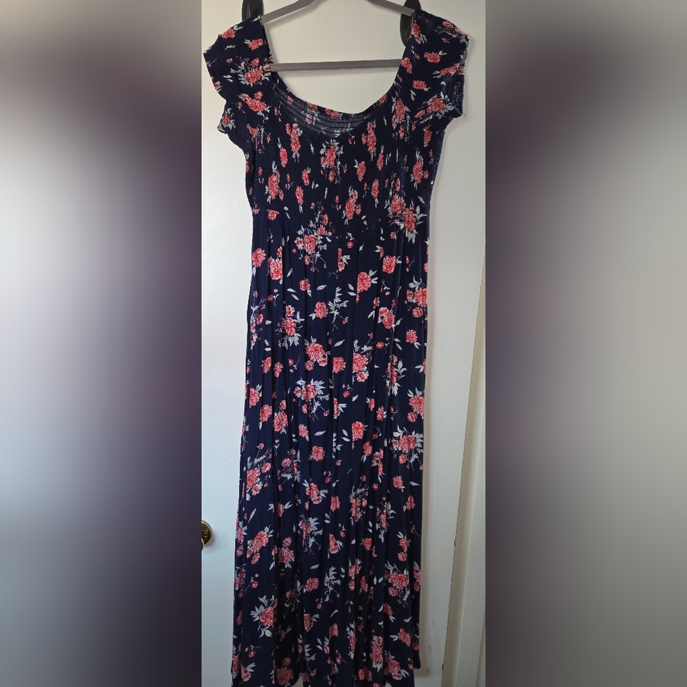 Torrid Navy and Pink Floral Maxi Dress Hi Lo